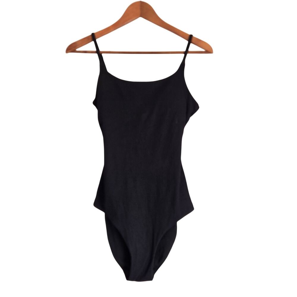Aerie Black Full‑Coverage Balletcore Minimalist Clean Girl Bodysuit Small-Long